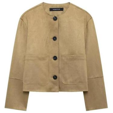 Imagem de Jaqueta De Suede Feminina Primavera, Cropped, Decote Redondo, Manga Lo