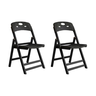 Imagem de Kit 2 Cadeiras Dobráveis Elegance Madeira Preto Assento Polipropileno para Varanda Moderna - Preto