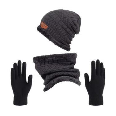 Imagem de Kit Inverno Touca de Frio + Gola Forrada+ Luva Unissex - Gloves, Cinza