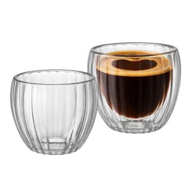 Imagem de Jogo 2 Copos Caneca De Vidro Dupla Camada Canelado 90ml - CLICK HOUSE