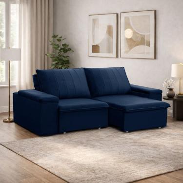 Imagem de Sofá 3 Lugares Retrátil Reclinável Para Sala 205cm Malfati F04 Veludo Azul - Lyam Decor