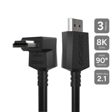 Imagem de Cabo HDMI Ph21-3V-E 2.1 com Suporte 8K 60HZ e Conector 90º Vertical Preto Pcyes