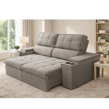 Imagem de Sofa 3 Lugares Retratil Reclinavel 210cm Veludo USB Pluma Ferguile