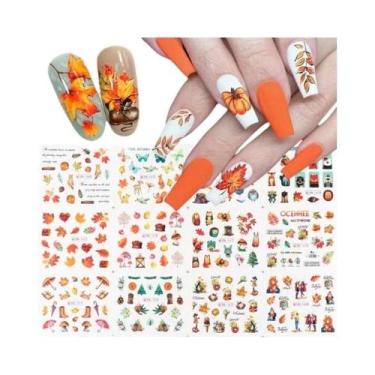 Imagem de Adesivos De Unha Com Folhas De Outono 12pçs, Decalques De Manicure Com