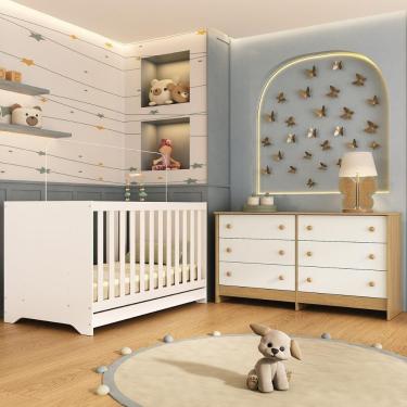 Imagem de Berço Americano 3 Em 1 Para Colchão 130x70cm Com Cômoda Caramelo Multimóveis Mp4677 Branco/madeirado