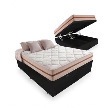 Imagem de Cama Box Baú King Pillow Angel com Colchão Molas Ensacadas Tecido Sintético Preto Bello...