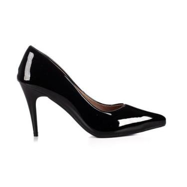 Imagem de Sapato Scarpin Feminino Moda Fabiana Salto Alto Fino 10cm, 35, Preto v