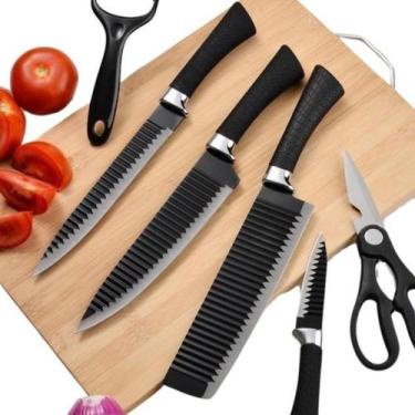 Imagem de Kit de Facas Churrasco Inox Profissional Antiaderente 6 Peças - BALI
