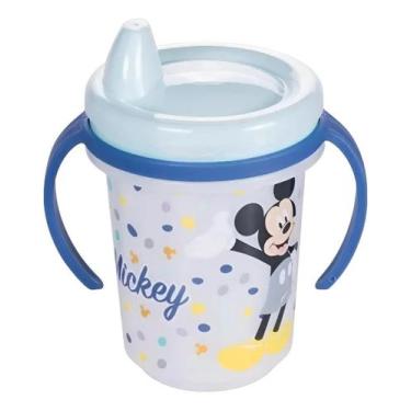 Imagem de Copo Infantil com Alças Tampa Bico Escolar Mickey Azul - Plasútil