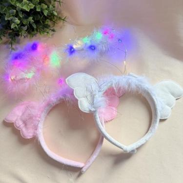 Imagem de Tiara de Anjo com Asa Pelúcia e Pisca Pisca - Pistache Acessórios, Ros
