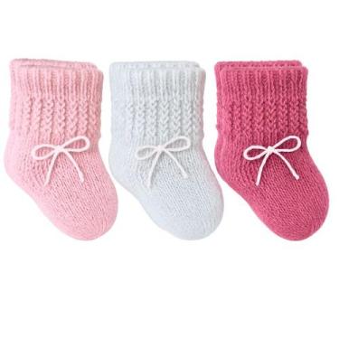 Imagem de Kit 03 Pares Sapatinhos de Lã Bebê RN Recém Nascido Bonecas Pantufa En