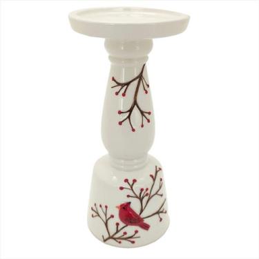 Imagem de Porta Velas Pássaro Vermelho Cerâmica Enfeite Mesa Posta Natal 20cm - 
