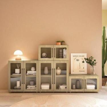 Imagem de Kit 4 Peças Balcão Buffet com Portas de Vidro Mia Yescasa Bege/Riviera