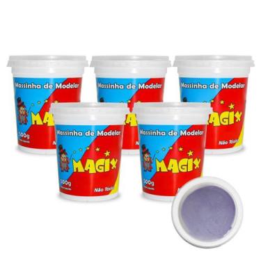 Imagem de Kit 5 Potes Massa Massinha de Modelar Infantil 500g Escolar - MAGIX KI