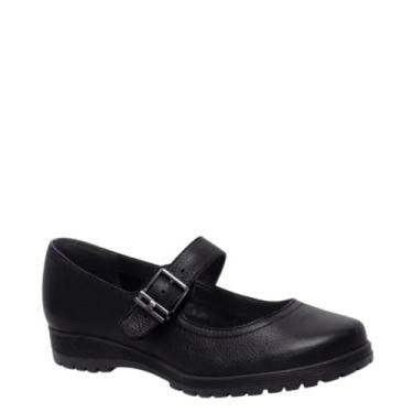 Imagem de Sapato Boneca Feminino Em Couro Casual Fivela Bottero 369204 - Preto -