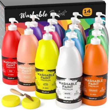 Imagem de Conjunto de pintura Nicpro 14 cores, 1000 ml, acrílico lavável para cr