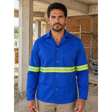 Imagem de Camisa Uniforme Brim Jaleco Manga Longa C/ Faixa Refletiva - Demanda, 