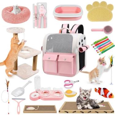 Imagem de Kit Inicial para Gatinho, 20 peças  Cama, Transportadora, Caixa de Are