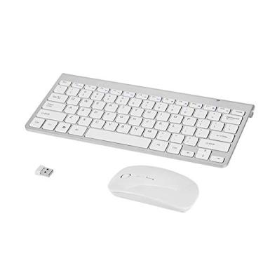 Imagem de CiCiglow Teclado sem fio Mouse Combo à prova d'água 2,4 GHz Teclado sem fio e kit de mouse para laptop desktop (prata)