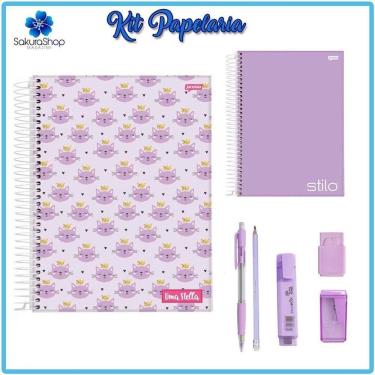 Imagem de Kit Papelaria Tons de Roxo Lilas Cor Roxo Lilas Escolar Neon Pastel Material Escolar