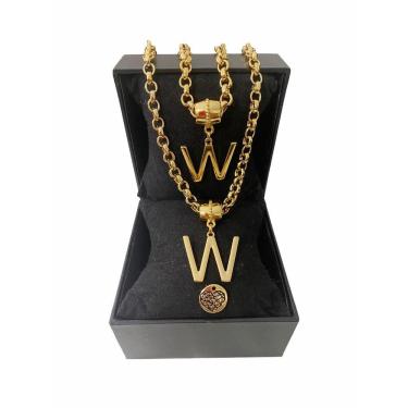 Imagem de Colar + Pulseira Elo Português Grosso 6mm Letra "W"