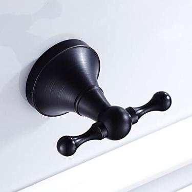 Imagem de Conjunto de ferragens de banheiro preto latão antigo montado na parede gancho de roupão suporte de rolo de papel higiênico suporte de toalha de anel de barra de banho conjunto de acessórios de banho, gancho de roupão