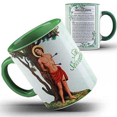 Imagem de Caneca verde Fé São Sebastião com Oração