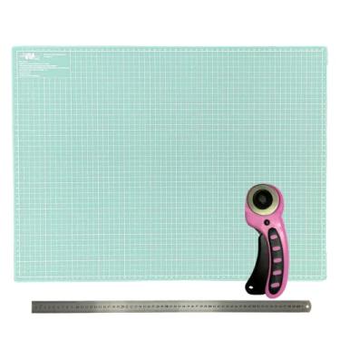 Imagem de kit Base Apoio Mesa de Corte Grande 90x60 Cortador Circular Rosa 45mm Régua inox Metal 60cm (Base de Corte Grande Verde Agua)