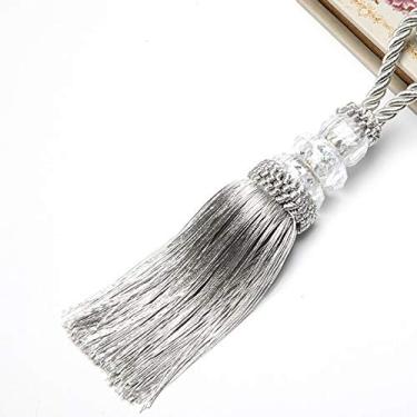 Imagem de peças miçangas de cristal borla franja pendurada corda trançada borlas pingente DIY chave borla guarnição armário de cortina decoração de casa, prata, 2 peças