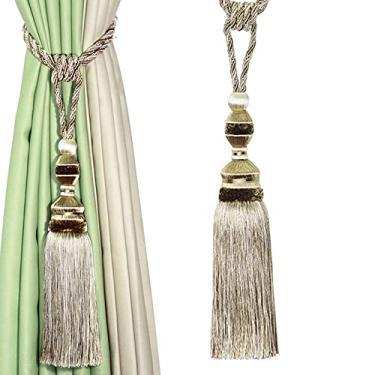 Imagem de Cortina de borla de bola pendurada borlas grandes borlas de bola pendurada suporte de cortinas luxuosas fivela corda para quarto acessórios, bege, 1 peça