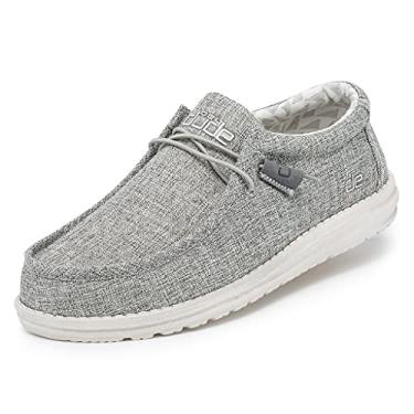 Imagem de Hey Dude Sapato masculino Wally Linen Iron tamanho 11 | Sapatos masculinos | Mocassins masculinos com cadarço | Confortável e leve, Ferro
