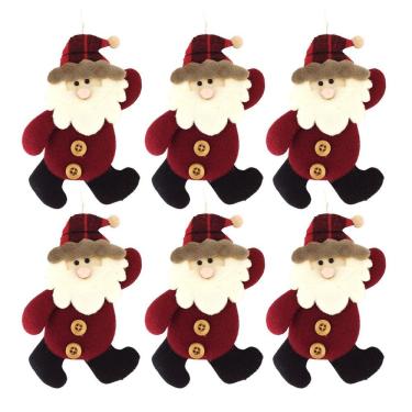 Imagem de Kit Enfeite Para Árvore 6 Peças Papai Noel Pelúcia Pendente Vinho 16cm - Master Christmas