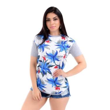 Imagem de Kit 2 Camiseta T-Shirts Long Line Floral Moda Feminina - Imperios