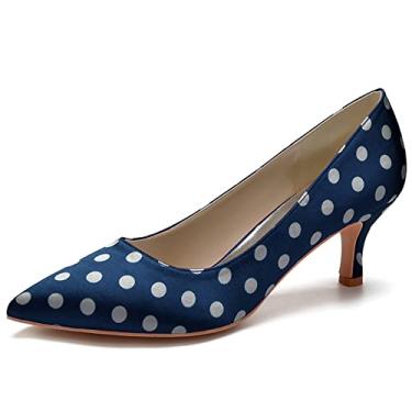 Imagem de Sapatos de noiva de cetim feminino sapatos de salto pontudo de salto alto marfim sapatos sociais 35-43,Dack blue,7 UK/40 EU