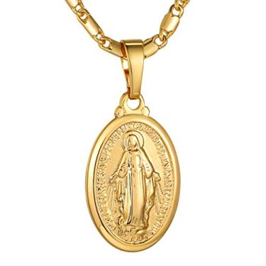 Imagem de GOLDCHIC JEWELRY Colar de medalha milagrosa da Virgem Maria, pingente Guadalupe de Nossa Senhora das Graças com borda de filigrana, 51+5CM(20+2 inches), Banhado a ouro 18K, Sem Pedra Preciosa