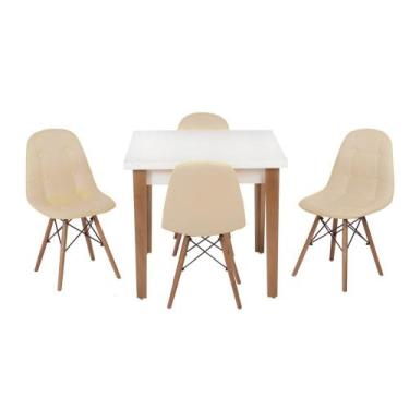 Imagem de Conjunto Mesa De Jantar Luiza 80cm Branca Com 4 Cadeiras Botonê - Nude