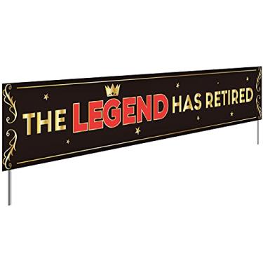Imagem de Faixa grande The Legend Has Retired Banner, fundo de fotos de varanda de festa de aposentadoria para homens, placa de tecido de feliz aposentadoria, presentes de festa de despedida/aposentadoria (sem estacas)