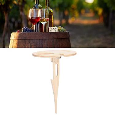 Imagem de Mini adega de vinho, mesa de vinho de madeira feita à mão portátil com alça para uso ao ar livre para praia