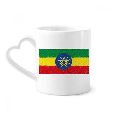Imagem de Caneca de desenho de giz de cera com listras bandeira da Etiópia café cerâmica copo de coração de vidro
