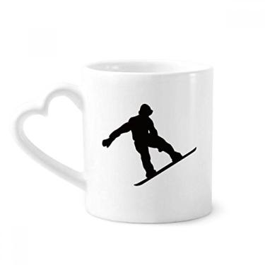 Imagem de Jumping Skateboarding Sport Black Outline Caneca de café cerâmica copo de coração de vidro