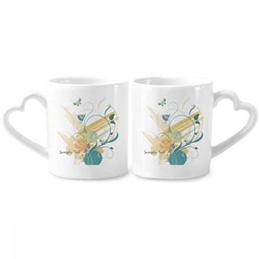 Imagem de Elegante conjunto de canecas de porcelana para casais, flor rural de borboleta, coração