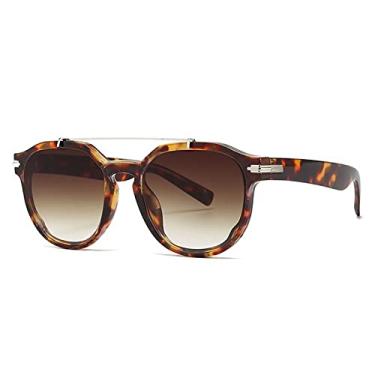 Imagem de Óculos de sol redondos de feixe duplo vintage para mulheres moda preto branco gradiente óculos de sol masculinos garra condução óculos gafas, chá de leopardo, tamanho único