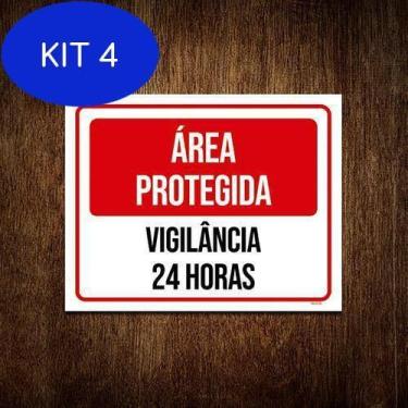 Imagem de Kit 4 Placa Sinalização - Área Protegida Vigilância 24 Horas 18X23 - S