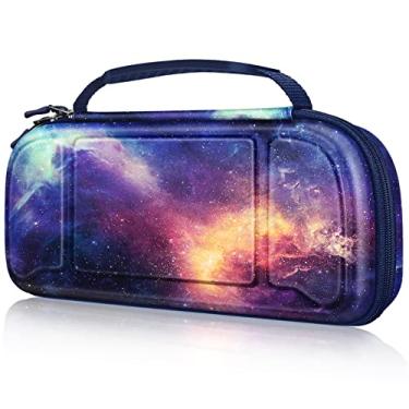 Imagem de Fintie Estojo de transporte para controle Hori Nintendo Switch Split Pad Pro – [à prova de choque] Capa rígida de viagem com 30 compartimentos para cartão de jogo e bolso interno (Galaxy)