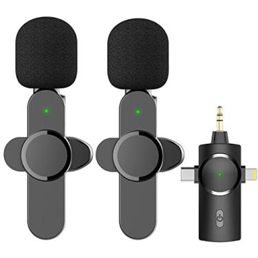 Imagem de Microfones de lapela sem fio duplos para iPhone, Android e câmeras -plug and play Chip de redução de ruído embutido de latência ultra baixa 2.4G Tempo de trabalho ultra longo de 7 horas