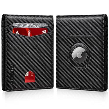 Imagem de RUNBOX Carteiras masculinas porta-Airtag Slim RFID de couro presente para homens pai, Carbono preto, medium, Clássico