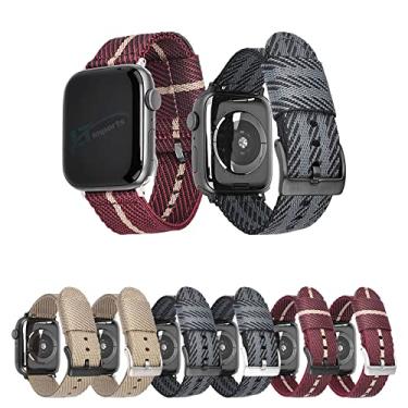 Imagem de Pulseira Nylon Premium compativel com Apple Watch 45mm 44mm 42mm - Marca LTIMPORTS (Cinza+Preto, Metal Prata)