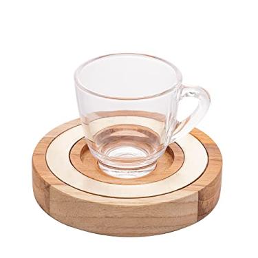 Imagem de Conjunto 6 Xícaras de Café de Cristal com Pires de Madeira e Aço Inox Teca Champanhe 75ml - Wolff Cr