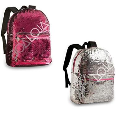 Imagem de Mochila Juvenil Paetê Muda Cor Magica CG2037 Rosa e Prata