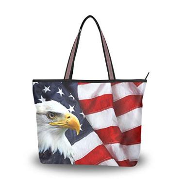 Imagem de Bolsa de ombro My Daily Fashion para mulheres, águia e bandeira americana, grande, Multicoloured, Large